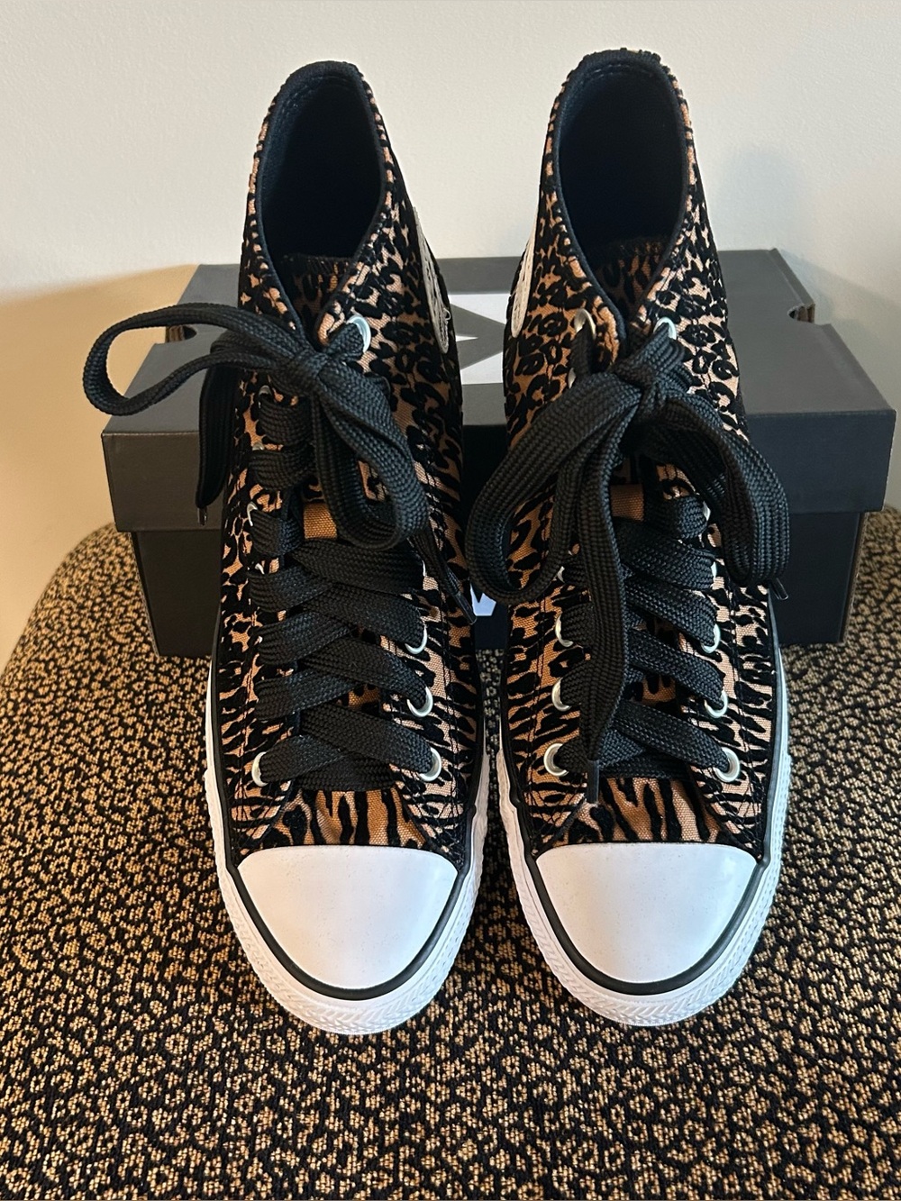 Converse AS High Top in Black & Brown Flocked Leopard Print w Bonus Chunky Laces